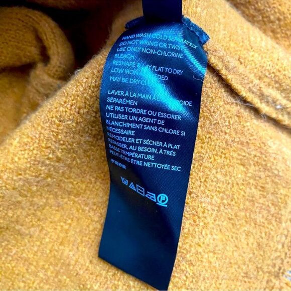 Anthropologie S Joy Mustard Soft Knit Fringe Hem V-Neck Jumper Sweater - Picture 16 of 16